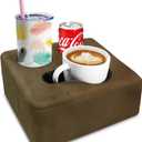 Couch Cup Holder Pillow Tray & Caddy - for Sofa, Bed, Car, Man Cave | Keep Drinks at Hand & Spill-Proof Accessories for New Parents, Camping, Park, Boat, Beach - Brown