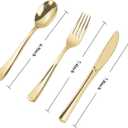 N9R 300PCS Gold Plastic Silverware, Heavy Duty Gold Plastic Cutlery Set Disposable Flatware Dinnerware, 100 Forks, 100 Spoons, 100 Knives, Perfect for Party, Wedding and Daily Use