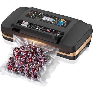 95kpa Vacuum Sealer Machine,Commercial Full Automatic Food Sealer,Powerful Sealing System with Double Heat Seal,Bags Storage, Easy-Lock Handle,Build-in Cutter,1 Bag Rolls and 10 pcs Pre-cut Bags (Black)