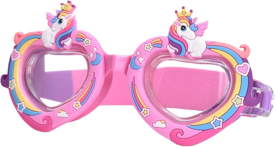 RARITYUS Cute Cartoon Pattern Swim Goggles Waterproof Anti Fog Swimming Goggles for Youth Kids Child (Heart-shaped Unicorn)