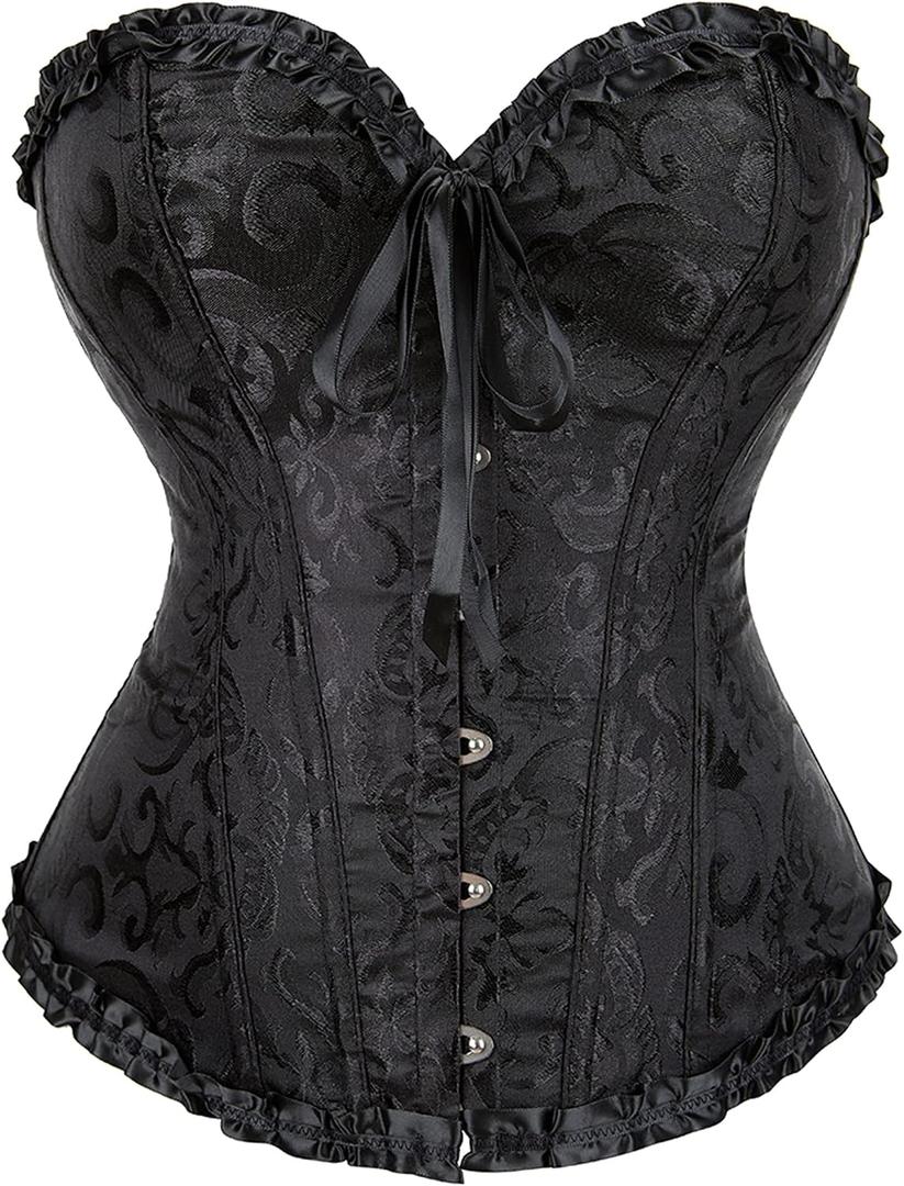 Alivila.Y Fashion Womens Lace Up Corset Top Overbust Body Shaper Bustier Corsets for Women (Black)5X-Large, Black Jacquard