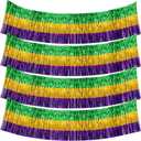 4 Pack 29x108 Inch Mardi Gras Table Skirts Metallic Foil Fringe Table Skirts for Wedding,Birthday, Mardi Gras Decorations (4 Ps)