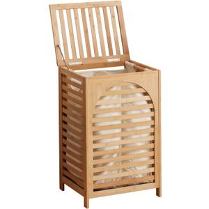 FILWH Laundry Hamper with Lid (16.9 * 13 * 26.5inches) Large Bamboo Laundry Bin Basket 85L Clothes Hamper with 1 Removable Bag Storage baskets for Bathroom(Natural)
