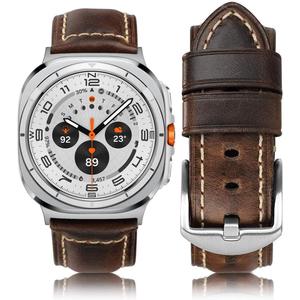 Leather Band Compatible with Samsung Galaxy Watch Ultra 47mm (2025/2024), Vintage Genuine Leather Wristband Replacement Band