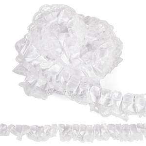 12.5 Yards Ruffle Organza White Lace Trim 2 Layer Pleated Satin Lace Ribbon 4.7cm Laces Edge Ruffle Trim for Sewing Clothes Dress Home Decor Wedding