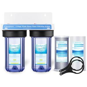 Geekpure 2 Stage Whole House Water Filter System with 10-Inch Big Clear Housing PP and Carbon Filters-1"NPT
