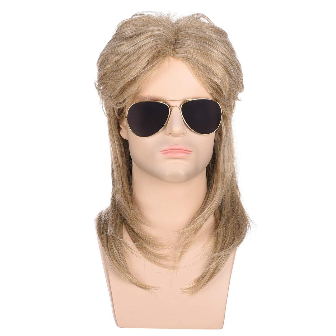 morvally Mens 70s 80s Mullet Style Blonde Hair Wig Glam Rock-Rocker Wig Perfect for Halloween, Cosplay, DIY Themed Costume Party