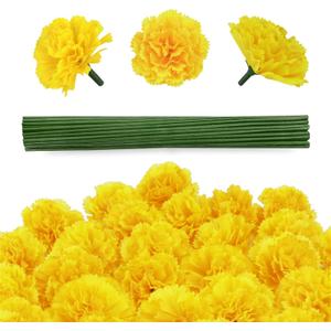 30 Pcs Artificial Marigold Flowers,2" Silk Marigold Flower Heads with Stems,Yellow Flowers Artificial for Diwali Decor,Indian Wedding,Home,DIY Wreath Garland,Day of The Dead Decorations