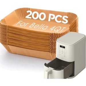 Air Fryer Liners for Bella, Rectangle Air Fryer Liners, Airfryer Liners for Ninja, Air Fryer Accessories 4qt, 200PCs Air Fryer Paper Liners for bella 4Qt Slim Air Fryer