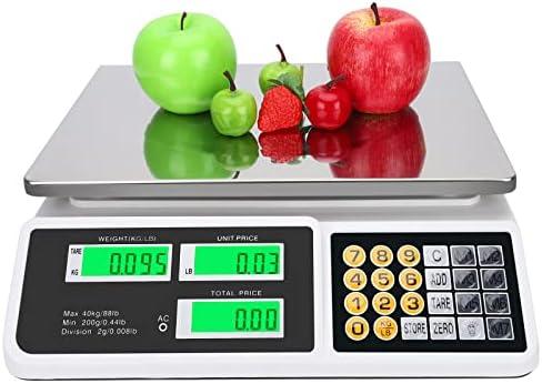 Price Computing Scale 88lb/40kg LCD Digital Commercial Price Scale with Stainless Steel Platform,Produce Scale & Food Scale for Farmers Market, Retail Outlets, Meat Shop (Flat Plate)