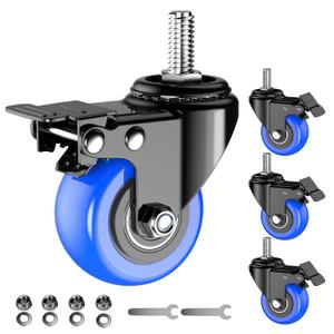 Caster Wheels Heavy Duty 2 Inch Stem Caster 800Lbs, Threaded Stem Casters 1/2"-13 x 1(Stem Diameter 1/2", Stem Length 1"), Safety Locking Caster Set of 4, Industrial Castor Wheels for Cart,Furniture