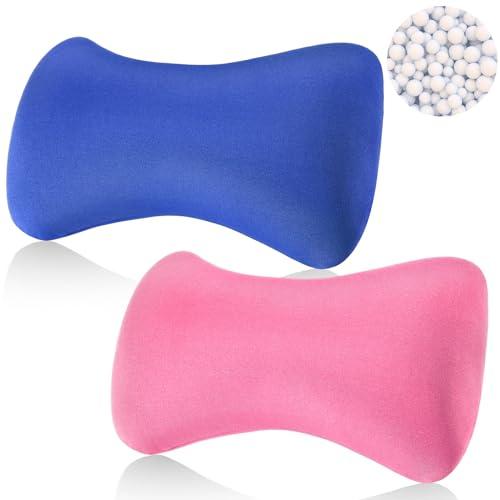 Thyle 2 Pack Bead Neck Pillow Small Bone Shape Neck Support Cushion for Bed Sofa Travel Soft Pillow for Home Sleeping Headrest and Lumbar Support(Pink, Blue)