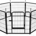 Amazon Basics Dog Playpen, 8 Panels Metal Fence with Door, Foldable for Indoor and Outdoor Use, Suitable for Small to Medium Sized Dogs, 24 Inch Height, Black