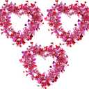Chuangdi 3 Pcs Valentine Heart Wreaths for Front Door, 14 Inch Valentines Day Decorations with Heart Tinsel Foil Love Hanging Gift for Anniversary Wedding Party Wall Window Mantel Decor (Pink)