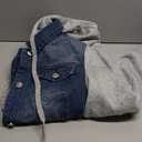 MISS MOLY Women's Layered Drawstring Casual Hoodie Denim Jackets Jean Jacket Coat w Pockets Size M