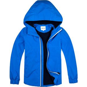 Boys Rain Jackets Lightweight Waterproof Hooded fleece Raincoats Windbreakers for Kids (8-9 Years, Solid Sky Blue)