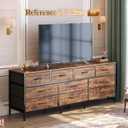 Huuger 63 Inch Dresser for Bedroom, Long Dresser with 10 Fabric Drawers, TV Stand for 55, 65, 70 Inch TV, Toy Storage Organizer for Closet, Rustic Brown