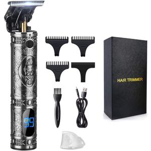 Suttik Hair Trimmer for Men, Professional Hair Clippers for Barber, Beard Trimmer for Men, Cordless Edgers Clippers, Ornate Knight T-Blade Close Cutting Trimmer with LCD, Gray