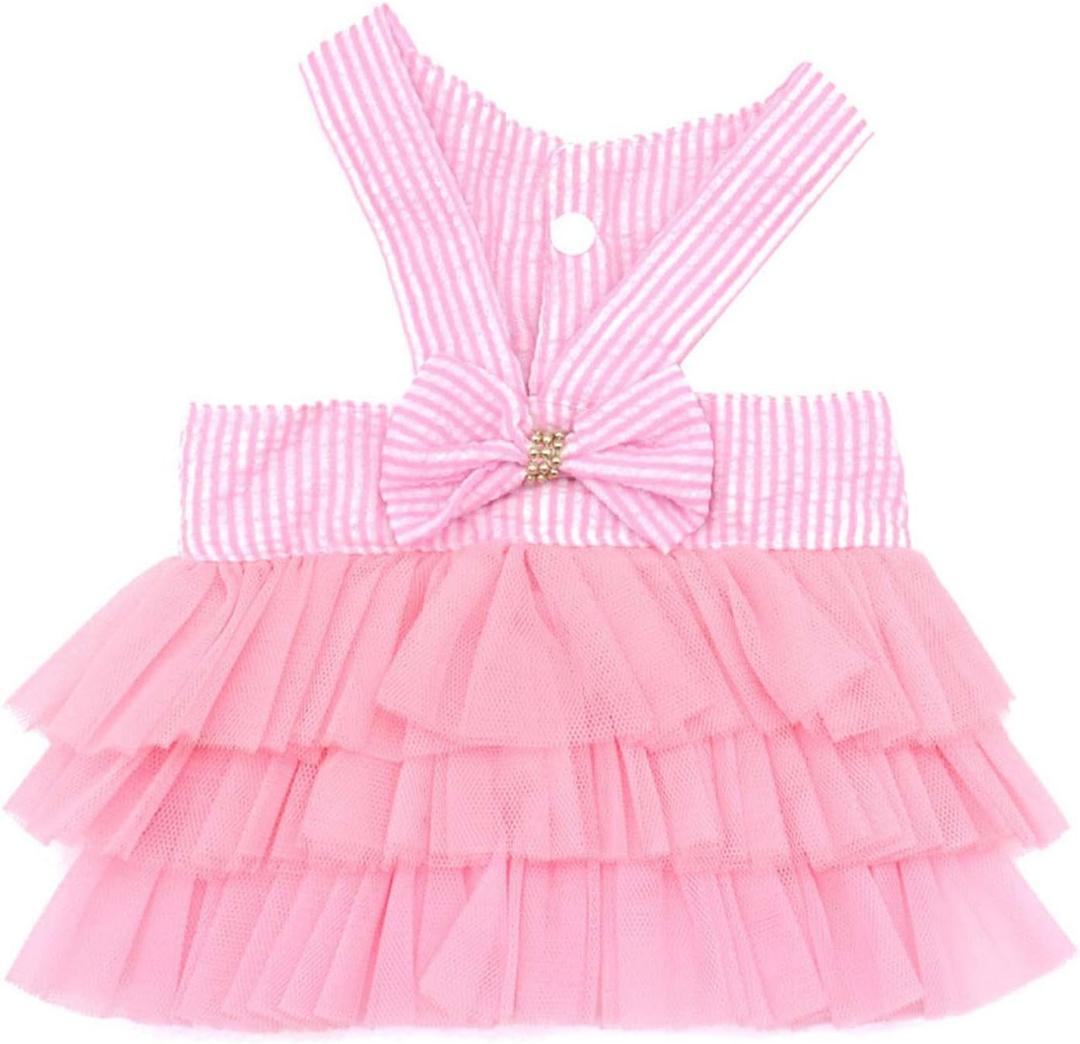 Bow Decor Dog Cat Dress Cute Pet Dresses with Puppy Tutu Skirt for Chihuahua Teddy Pomeranian Pink Small