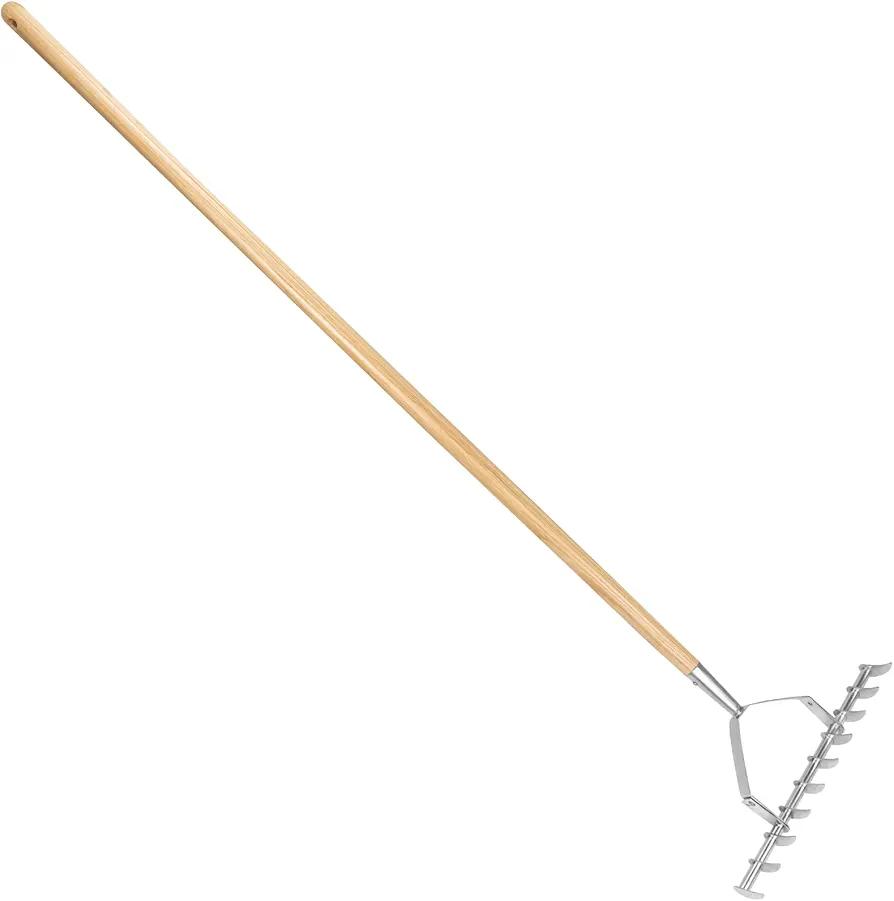 Berry&Bird 58.3" Long Handle Thatch Rake, 10 Tines Garden Dethatcher, Heavy Duty Stainless Steel Aerator Cutter with Hardwood Handle, 14.6" Wide Dethatching Rake