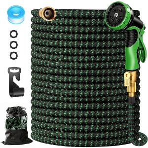 100 FT Expandable Garden Hose-2026 Upgraded Lightweight Flexible Water Hose with 10 Pattern Nozzle,5-Layer Latex Core,3750D Durable Fabric,Solid Brass Fittings,Kink-Free & Leakproof Expanding Hose