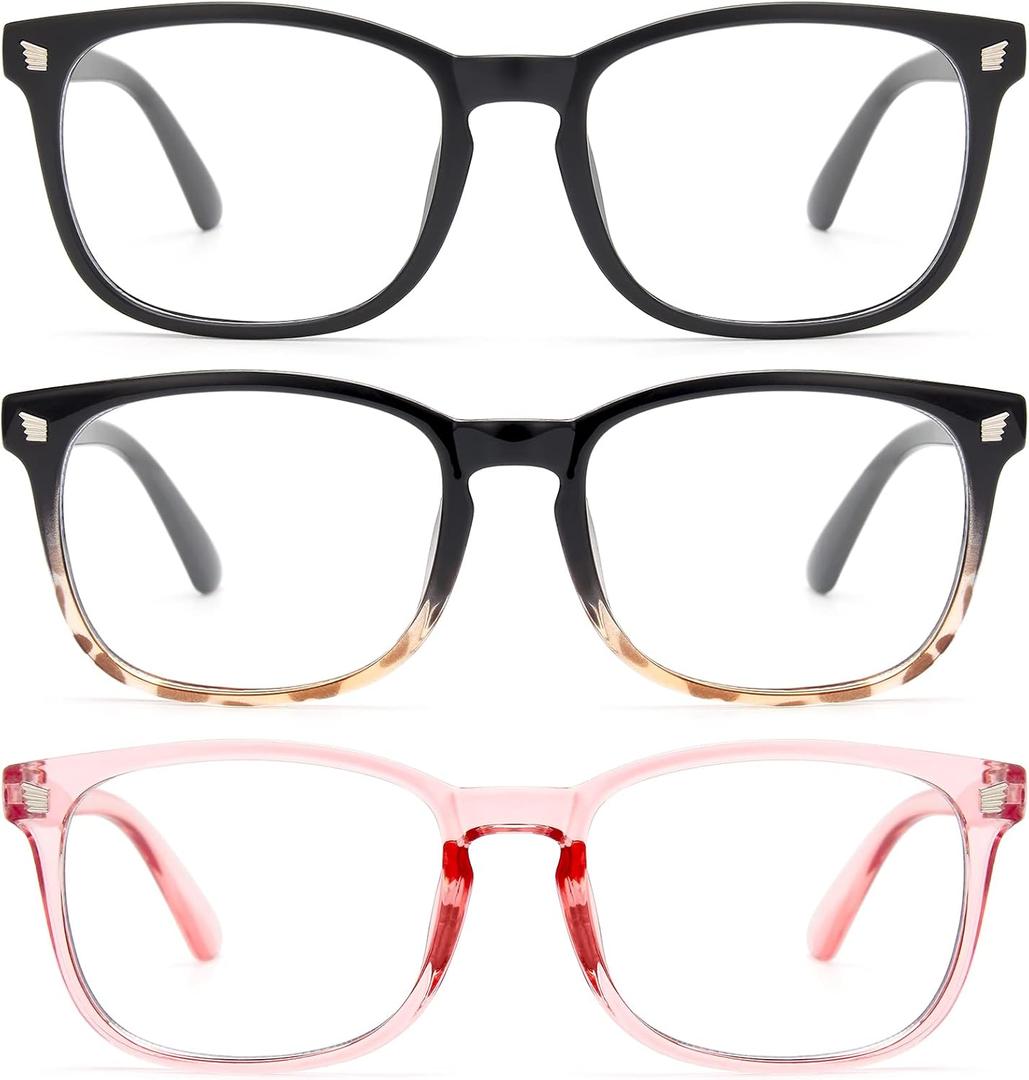 Gaoye Stylish Blue Light Glasses for Woman - Computer Glasses 99% Blue Light Blocking - Lightweight TR90 Frames - 3 pack (C2-matte Black+pink+black Tortoise)