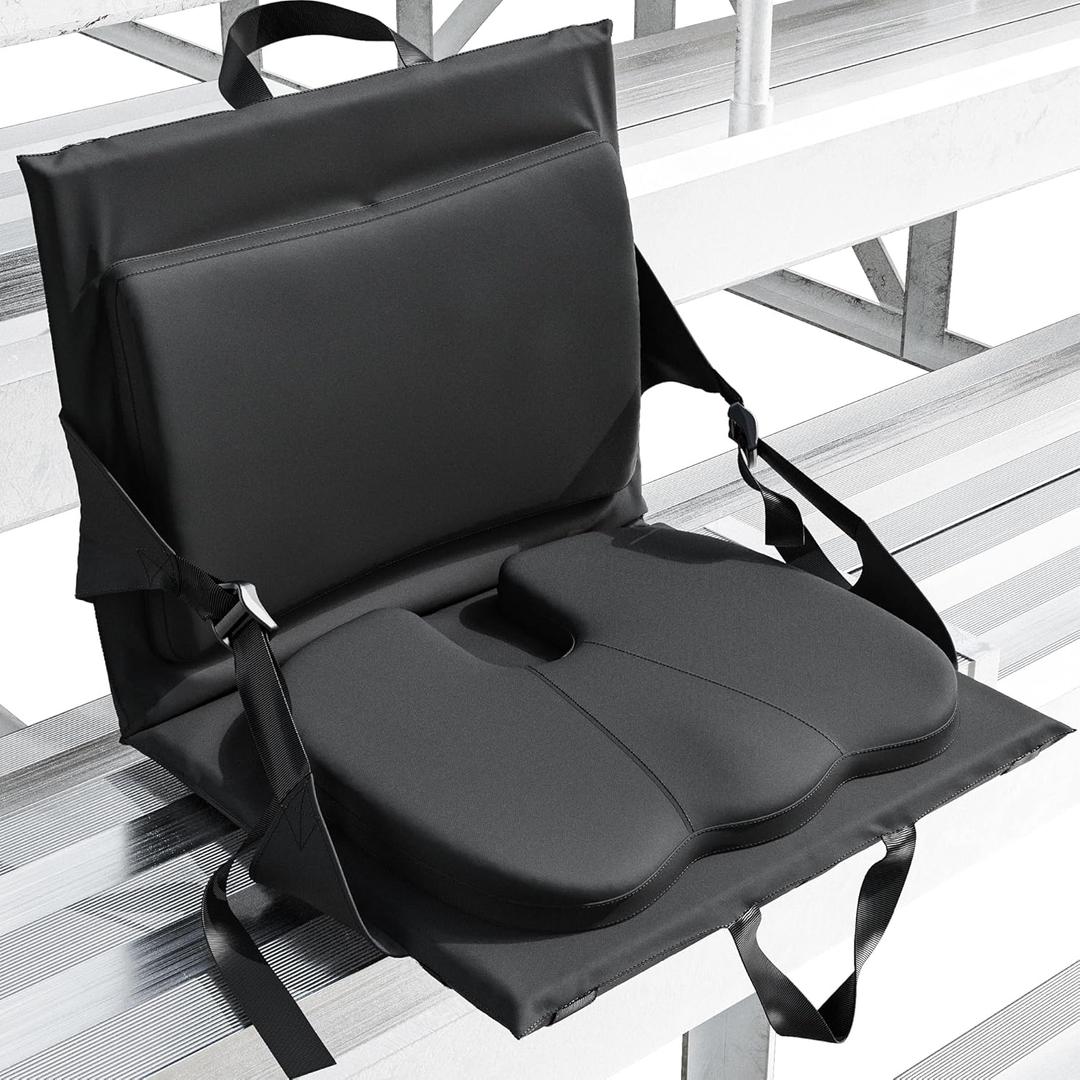 Everlasting Comfort Stadium Seats with Back Support - Adjustable Memory Foam Bleacher Chairs with Back and Cushion, Portable, Easy Folding Stadium Seat Cushion with Storage Pocket (01. Black)
