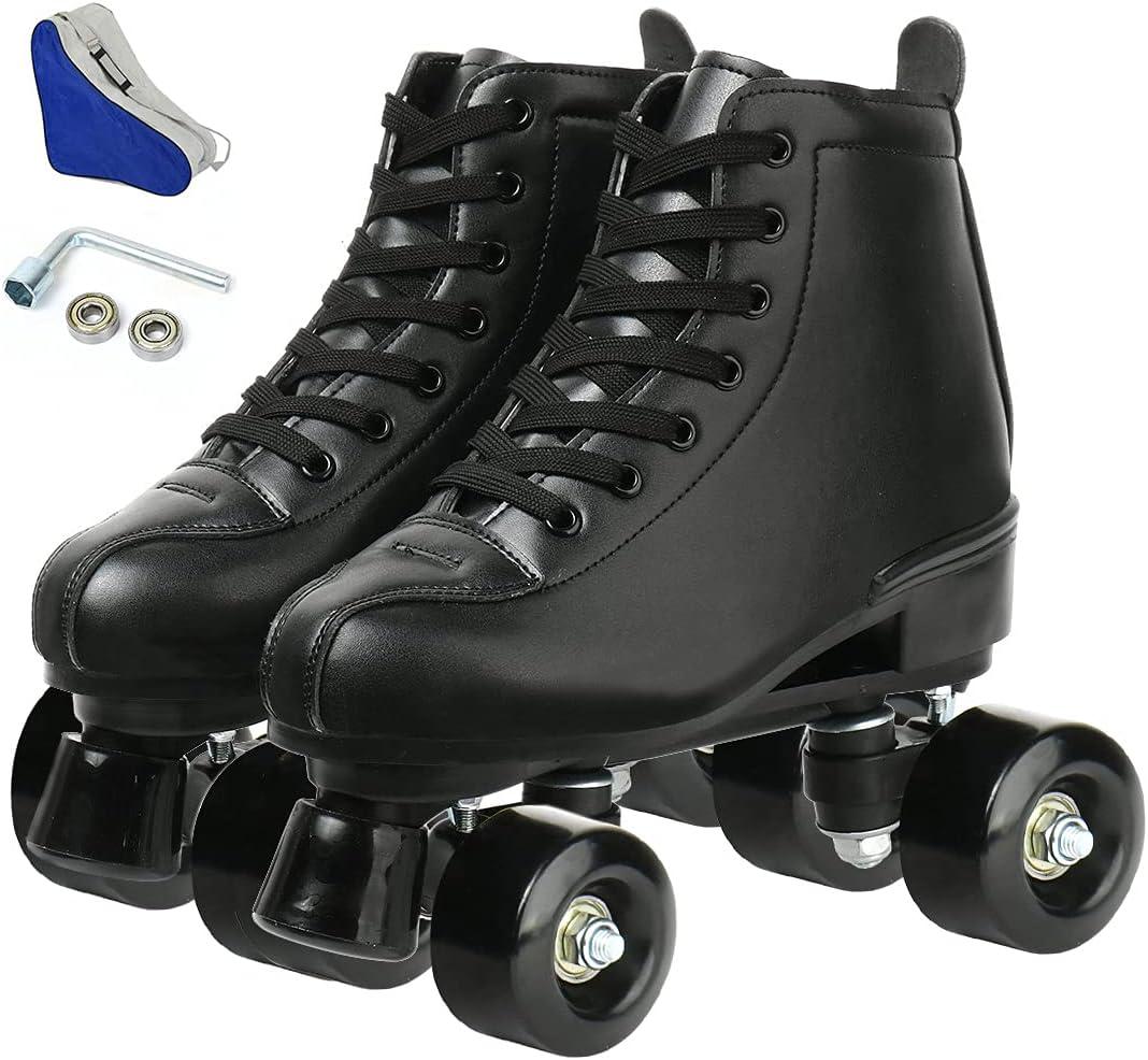 Unisex Roller Skates Double Row Four Wheels High-top Roller Skates Lightning Pattern for Beginners Womens Mens Boys and Girls (Women's 9.5 / Men's 8, Black black wheel)