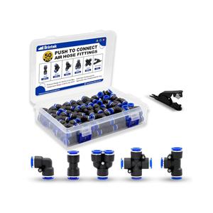 25PCS Push to Connect Fitting Kit, 5/16" or 8mm Air Hose Quick Connectors Pneumatic 10 Spliters+10 Elbows+10 Tee+10 Straight+10 Cross with 1PCS Tube Cutter