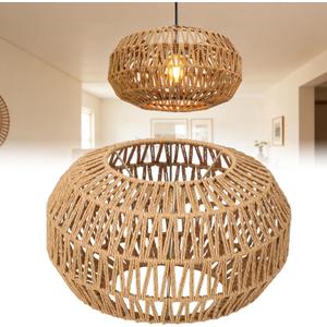 Pendant Light Shade,11.81 x 7.19 in Rattan Lamp Shade Woven Natural Paper Rope Lamp Shades,Handmade Rustic Boho Ceiling Lights Covers for Dining Room,Home Decor,Bedroom,Office,Hotel