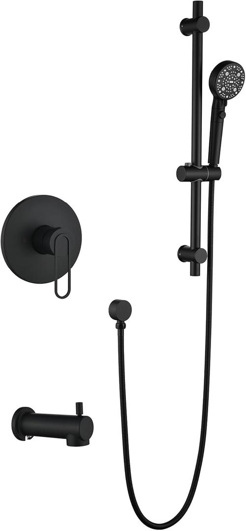 Taplong Tub Shower Faucet With Slide Bar8 Setting Handheld Showerhead With ON/OFF Pause Switch Handshower Kit Matte Black Shower System Adjustable Height Shower Head-TP049B