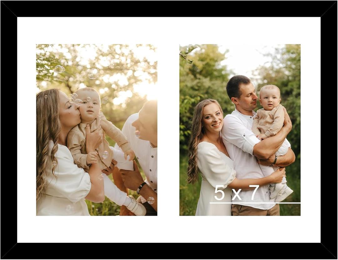 JCJMY 8.5x11 Double 5x7 Collage Picture Frame with Mat, Display 2 5x7 Photos or 8.5x11 Picture, Lightweight Two Opening 5 x 7 Photo Frame Collage for Wall Hanging or Tabletop, Black