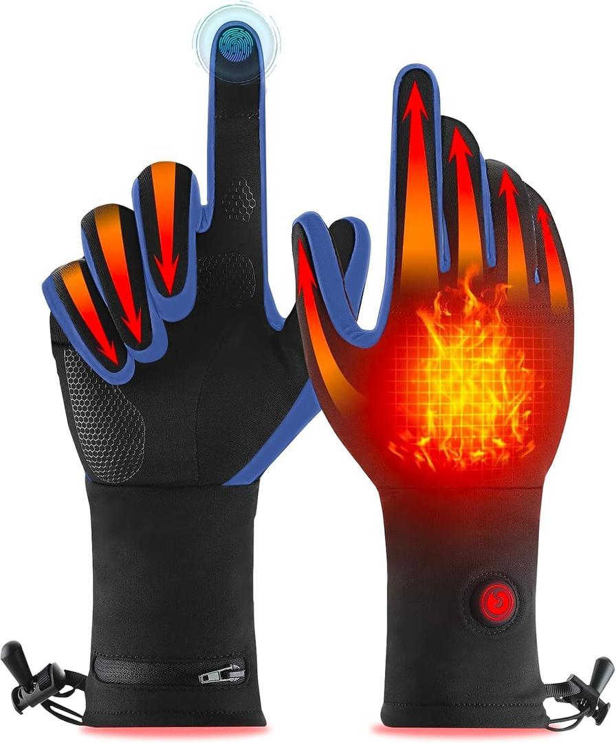 Heated Glove Liners for Men Women, Rechargeable Battery Electric Heated Gloves, Winter Warm Glove Liners for Arthritis Raynaud, Thin Gloves Motorcycle Ski Snowboarding Riding Hiking (X-Large, Black-Blue)