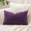 OTOSTAR Set of 1 Decorative Throw Pillow Cover Soft Corduroy Solid Lumbar Pillow Case Boho Striped Cross Patchwork Textured Cushion Cover for Sofa Car Patio Bedroom Living Room 12x20 Inch, Purple