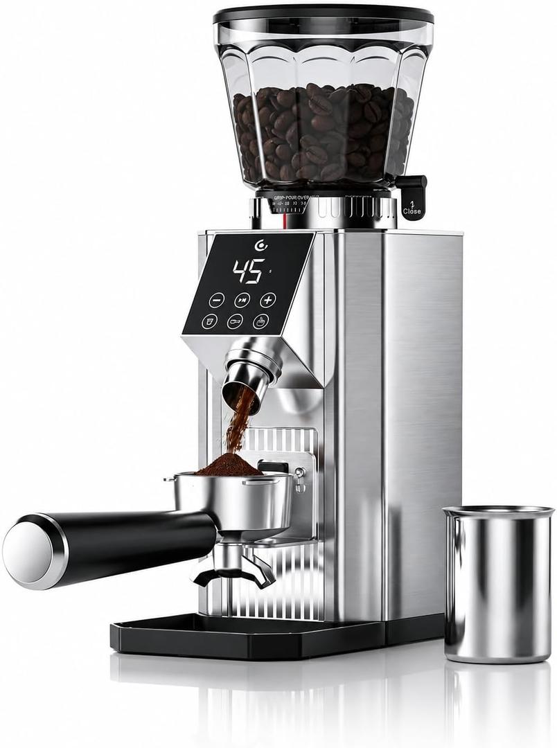 AMZCHEF Conical Burr Coffee Grinder, Espresso Grinder with 45 Grind Settings, Anti-Static Electric Coffee Bean Mill with Touchscreen Timer, 40mm Stainless Steel Burr
