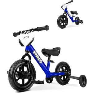 KRIDDO 2-in-1 Kids Tricycle and Toddler Balance Bike 2 Year Old, Detachable Pedals and Stowable Training Wheels, DIY Plate, Riding Trikes Toy for Ages 18 Months to 3 Years (Blue)
