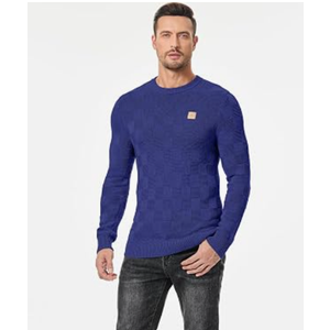 JMIERR Men's Crewneck Sweater Casual Fall Checkered Long Sleeve Knit Pullover Sweaters, 2XL