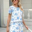 TCOT Pajamas for Women Set Summer Fashion Short Sleeve Crewneck Tops with Skirt Sets Pajama Casual Loungewear (L)