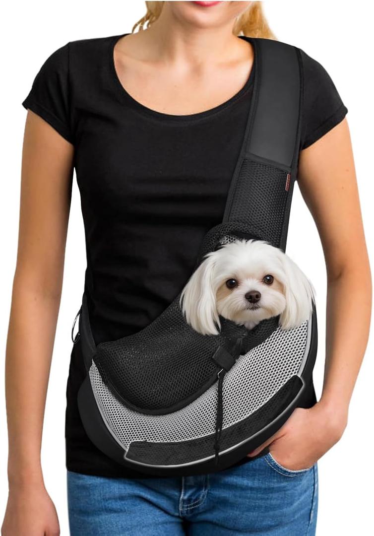 YUDODO Pet Sling Carrier for 2-5 lbs Small Dogs & Cats – Hands-Free Puppy Carrier with Safety Hook, Large Zipper Pocket, Soft Breathable Mesh, Adjustable Strap & Reflective Strip (Gray 3.0 S)