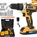 21V Cordless Drill Set with 2 Batteries & Charger, 27-Piece Accessory Kit, Heavy Duty Brushless Impact Driver for Home Improvement, Woodworking, Construction