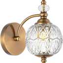 Brushed Gold Bathroom Wall Sconce Vintage Style - G9 Bulb Compatible, Small Hardwired Bathroom Vanity Lighting with Hand-Etched Glass Shades, Easy Mounted for Bedroom Living Room Hallway