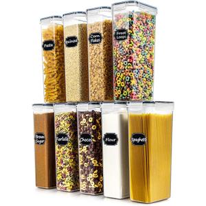 Wildone Airtight Food Storage Containers Set of 9 BPA Free Cereal & Dry Food Storage Containers 2.8L / 11.83 cups for Sugar, Flour, Snack, Baking Supplies, with 20 Chalkboard Labels & 1 Marker (Black)