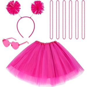 Sucrain Tutu Costume Accessories Set, Spirit Day Pom Pom Headband Necklaces Heart Sunglasses Tutu Wear for Women Party