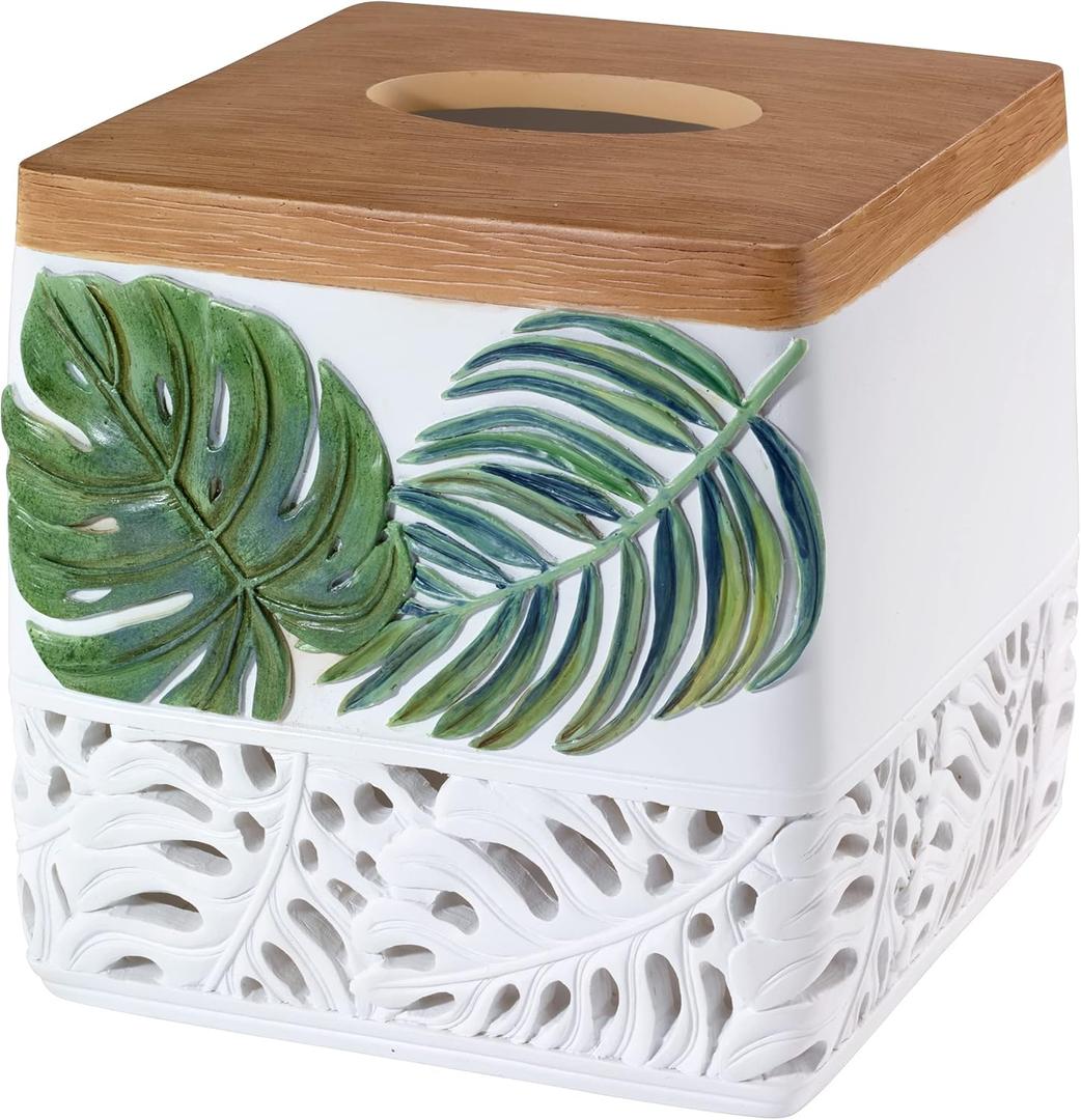 Avanti Linens - Tissue Box Cover, Resin Countertop Accessories, Stylish Home Decor (Viva Palm Collection)