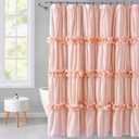 Peach Ruffle Shower Curtain, Vintage Handcrafted Bow Tie Bath Curtain for Master Bathroom, Ruched Microfiber Bathroom Curtain with 12 Buttonholes, 72" W x 72" H (LQ-10)
