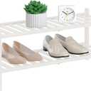 RONGJlA 2 Tier Bamboo Shoe Rack for Closet Free Standing Wood Shoe Shelf Storage Organizer for Entryway Small Space Stackable, White