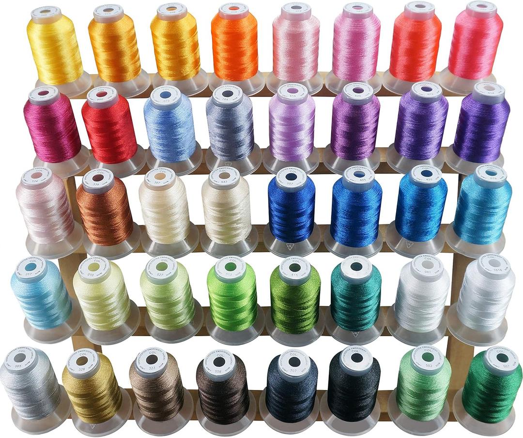 New brothread 40 Colors Compatible with Brother Polyester Embroidery Machine Thread Kit 500M (550Y) Each Spool Compatible with Brother Babylock Janome Singer Pfaff Bernina Embroidery & Sewing Machine