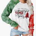 TAOHONG Merry Christmas Sweartshirt for Women Xmas Buffalo Plaid Tree Tops Color Block Snowflake Print Long Sleeve Shirt XL