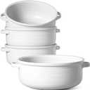 LE TAUCI Soup Bowls with Handles - 22 oz Lead-Free Ceramic French Onion Crocks, Oven and Microwave Safe, Heat-Resistant Design, Stackable, Dishwasher Safe, Set of 3, White