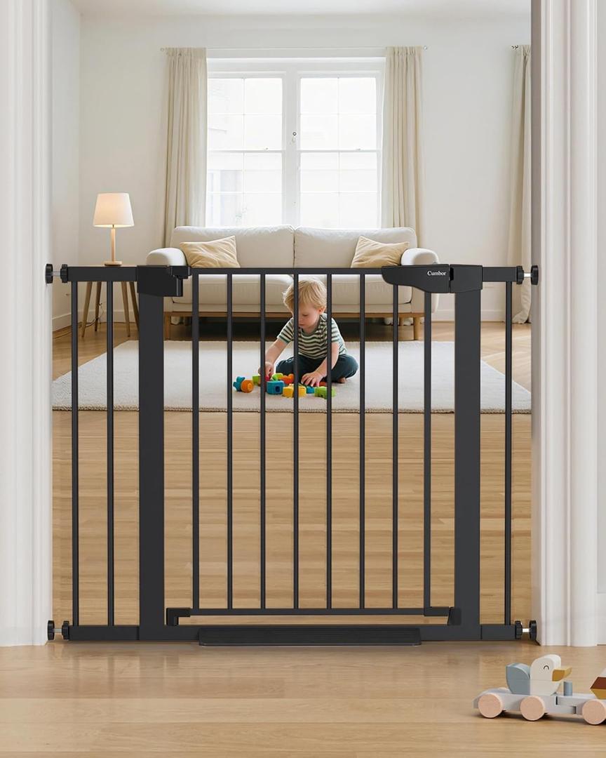 Cumbor 30-40.6 in Baby Gate for Stairs and Doorways, Dog Gate Indoor Black
